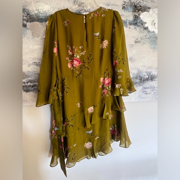 JOIE Women Career Cocktail KAYANE GOLDENROD Bird Floral 100% SILK Dress 10 - Picture 4 of 8